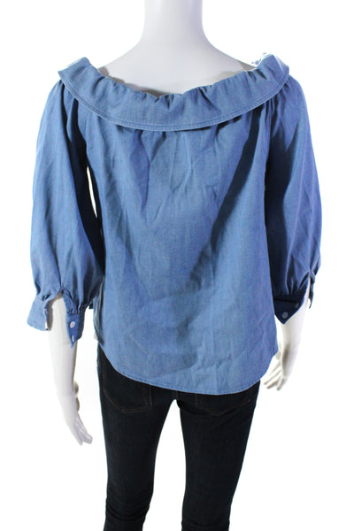 Veronica Beard Womens Chambray Long Sleeves Button Down Shirt Blue Size 2