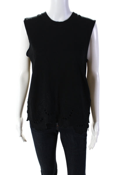 Victoria Beckham Womens Eyelet Crew Neck Sleeveless Tank Top Black Size Medium