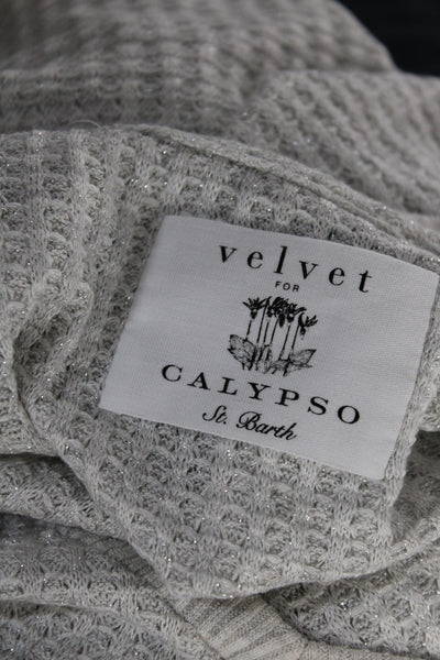 Velvet for Calypso St. Barth Women's Long Sleeves Waffle Knit Top Silver Size L