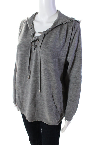 Sport The Kooples Women's Hood Long Sleeves Lace Up Pullover Swearer Gray Size M