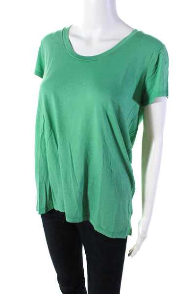 Splendid Women's Round Neck Short Sleeves Cotton Basic T-Shirt Green Size L