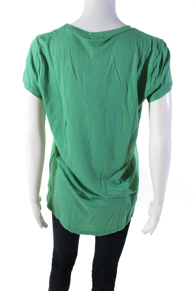 Splendid Women's Round Neck Short Sleeves Cotton Basic T-Shirt Green Size L