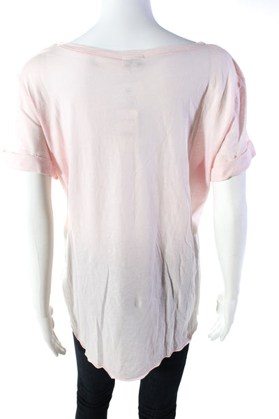 Splendid Women's Round Neck Short Sleeves Cotton Basic T-Shirt Pink Size XL