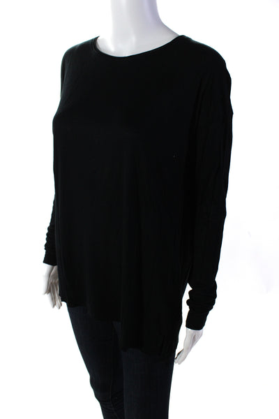 Vince Women's Round Neck Long Sleeves Basic Slit Hem T-Shirt Black Size M