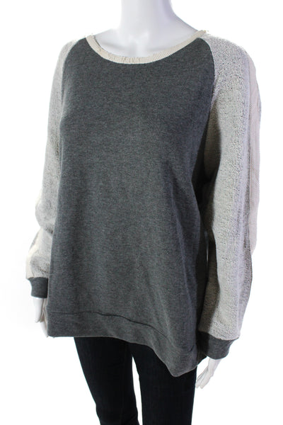 Townsen Women's Round Neck Long Sleeves Pullover Sweatshirt Gray Size L