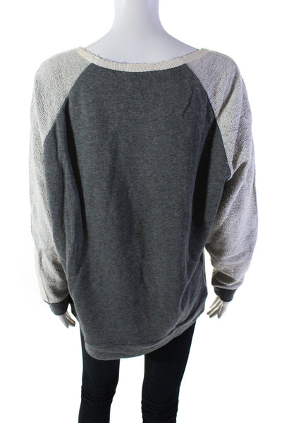 Townsen Women's Round Neck Long Sleeves Pullover Sweatshirt Gray Size L