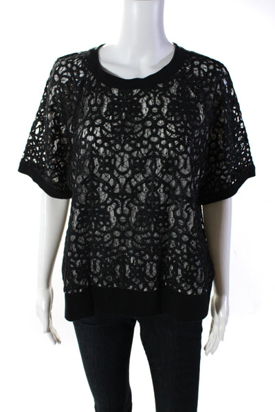 Robert Rodriguez Women's Round Neck Short Sleeves Lace Blouse Black Size L