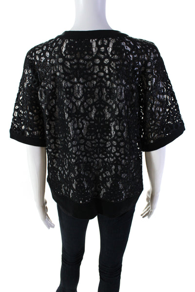 Robert Rodriguez Women's Round Neck Short Sleeves Lace Blouse Black Size L