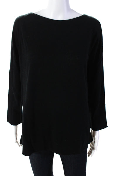 Magaschoni Women's 3/4 Sleeves Round Neck Pullover Sweater Black Size L