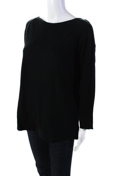 Magaschoni Women's 3/4 Sleeves Round Neck Pullover Sweater Black Size L