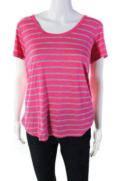 C&C California Women's Round Neck Short Sleeves Basic T-Shirt Pink Stripe Size L