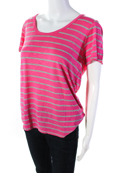 C&C California Women's Round Neck Short Sleeves Basic T-Shirt Pink Stripe Size L