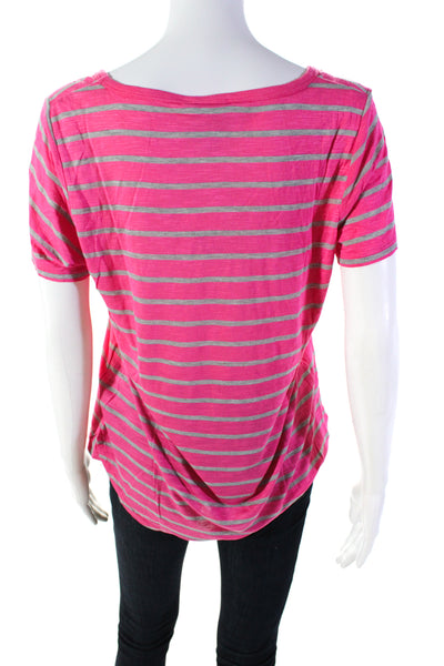 C&C California Women's Round Neck Short Sleeves Basic T-Shirt Pink Stripe Size L