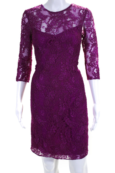 Carmen Marc Valvo Womens Botanical Berry Sheath Purple Size 8 10354018