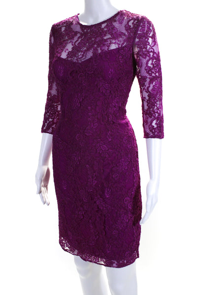 Carmen Marc Valvo Womens Botanical Berry Sheath Purple Size 8 10354018
