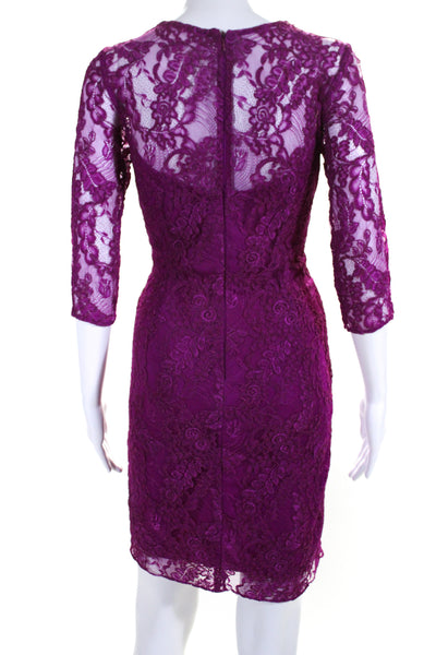 Carmen Marc Valvo Womens Botanical Berry Sheath Purple Size 6 11667536