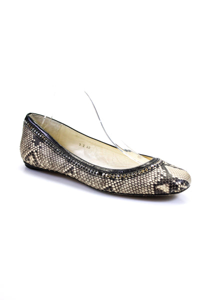 Pedro Garcia Womens Snakeskin Print Jeweled Ballet Flats Brown Size 40 10