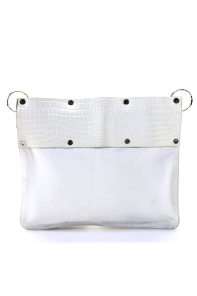 Chanel Womens Quilted Leather Snakeskin Cambon CC Pocket Clutch Handbag White