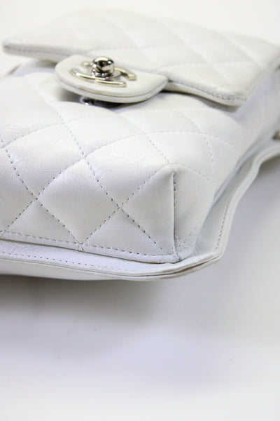 Chanel Womens Quilted Leather Snakeskin Cambon CC Pocket Clutch Handbag White