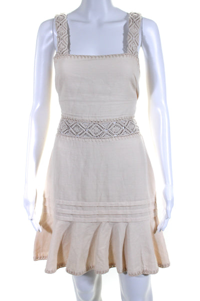 Jonathan Simkhai Womens Back Zip Square Neck Woven Trim Dress Beige Size 2