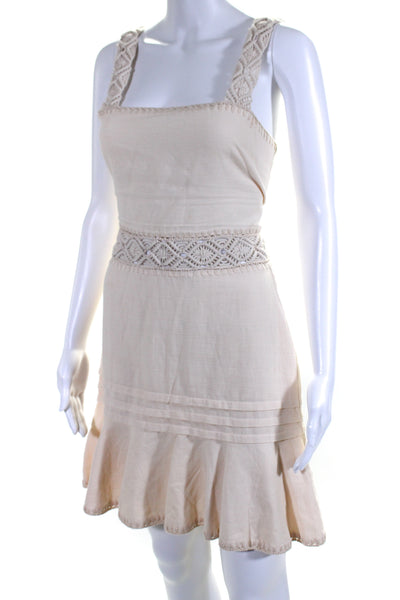 Jonathan Simkhai Womens Back Zip Square Neck Woven Trim Dress Beige Size 2