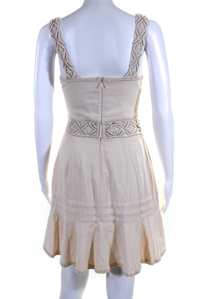 Jonathan Simkhai Womens Back Zip Square Neck Woven Trim Dress Beige Size 2