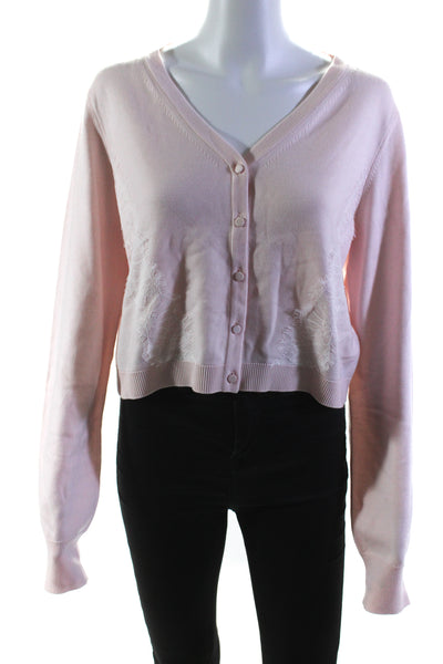 Adeam Womens Ashlee Lace Striped Button Down Cardigan Pearl Blush Pink Size Larg