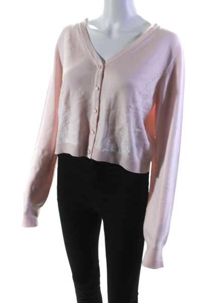 Adeam Womens Ashlee Lace Striped Button Down Cardigan Pearl Blush Pink Size Larg