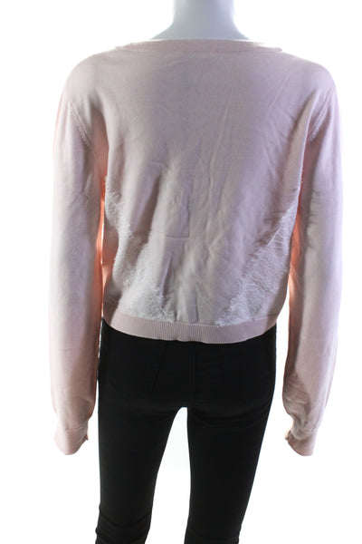 Adeam Womens Ashlee Lace Striped Button Down Cardigan Pearl Blush Pink Size Larg