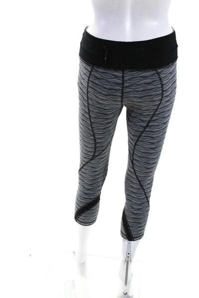 Lululemon Womens Mid Rise Wavy Stripe Capri Leggings Pants Black White Size 6