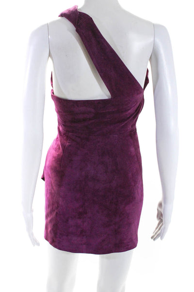 IRO Women's One Shoulder Ruffe Suede Leather Mini Dress Burgundy Size 34