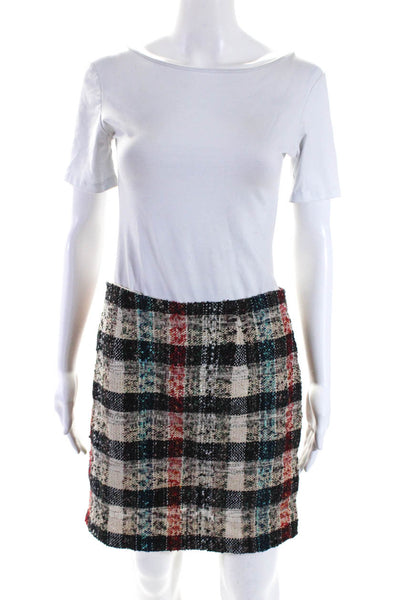 Amy Matto Womens Silk Blend Tweed Plaid Mini Skirt Multi Colored Size 6