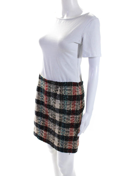 Amy Matto Womens Silk Blend Tweed Plaid Mini Skirt Multi Colored Size 6