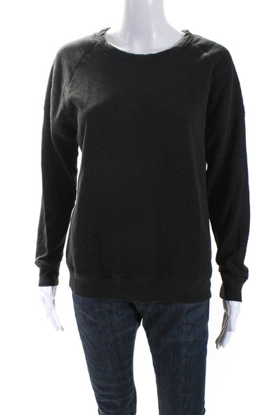 Leallo Women's Round Neck Long Sleeves Pullover Sweatshirt Black Size M