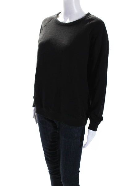 Leallo Women's Round Neck Long Sleeves Pullover Sweatshirt Black Size M