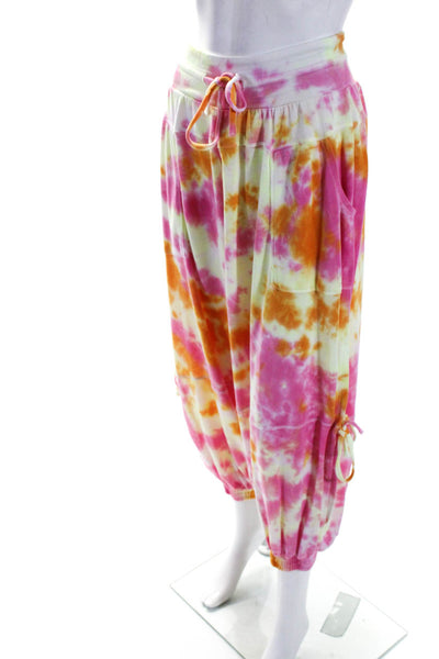 FP Movement Womens Pink Yellow Tie Dye Drawstring Cuff Ankle Sweatpants Size XS