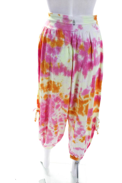 FP Movement Womens Pink Yellow Tie Dye Drawstring Cuff Ankle Sweatpants Size XS