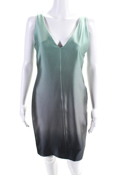 Narciso Rodriguez Womens Silk V Neck Sheath Dress Blue Grey Ombre Size EUR 40