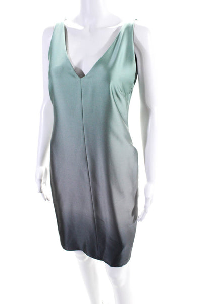 Narciso Rodriguez Womens Silk V Neck Sheath Dress Blue Grey Ombre Size EUR 40