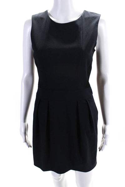 Theory Womens Sleeveless Darua Sheath Dress Navy Blue Black Wool Blend Size 2