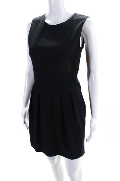 Theory Womens Sleeveless Darua Sheath Dress Navy Blue Black Wool Blend Size 2