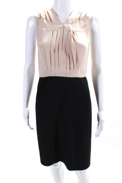 Derek Lam Womens Silk V Neck Sleeveless Midi Sheath Dress Pink Black Size 0