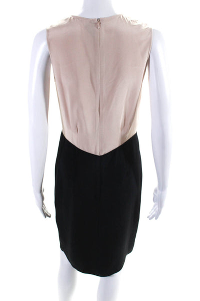 Derek Lam Womens Silk V Neck Sleeveless Midi Sheath Dress Pink Black Size 0