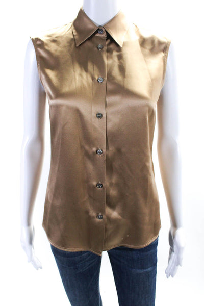 Michael Kors Womens Silk Button Down Sleeveless Tank Top Camel Brown Size 2