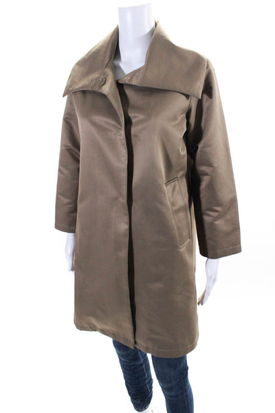 Jane Post Womens Long Sleeves Wide Collar Button Down Coat Brown Size Extra Smal