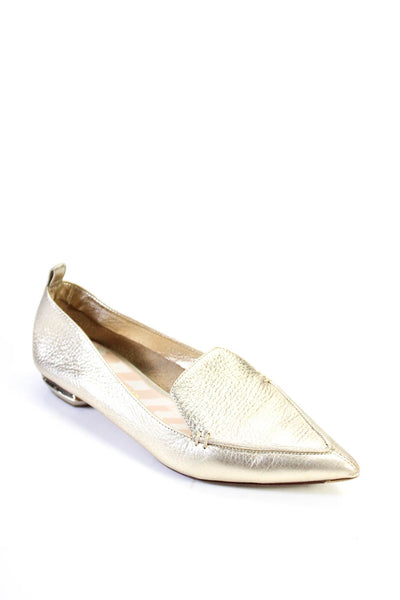 Nicholas Kirkwood Womens Leather Pointed Toe Loafers Gold Size 37.5 7.5