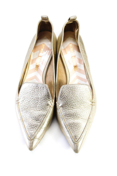 Nicholas Kirkwood Womens Leather Pointed Toe Loafers Gold Size 37.5 7.5