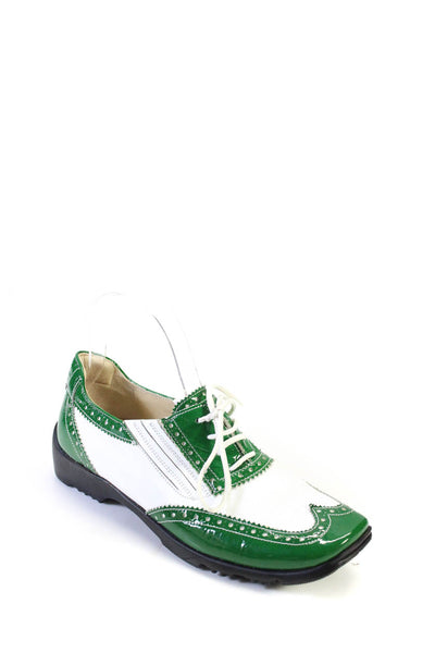 Walter Genuin Womens Patent Leather Lace Up Oxford Flats White Green Size 6