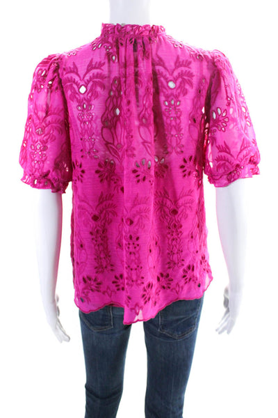 Generation Love Womens Pink Cotton Blend Eyelet Short Sleeve Blouse Top Size S