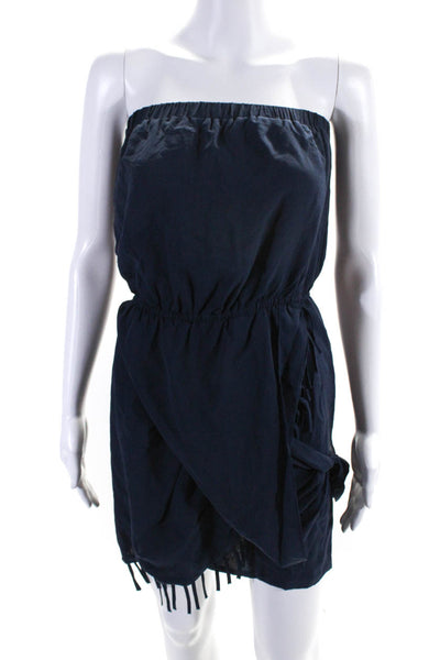 Leyendecker Womens Strapless Fringe Layered Silk Mini Dress Navy Blue Size 2